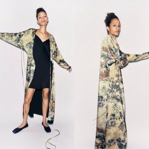 Zara Green Satin Kimono NWOT